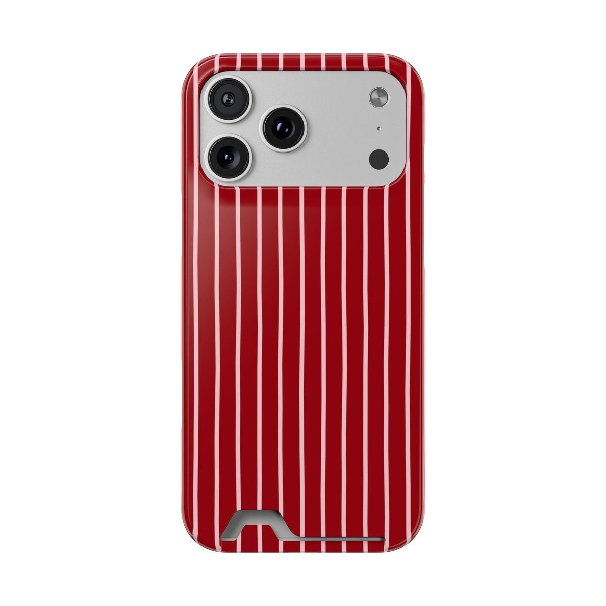 Red Pinstripe phone case with card holder for iPhone 17 Pro Max, glossy finish