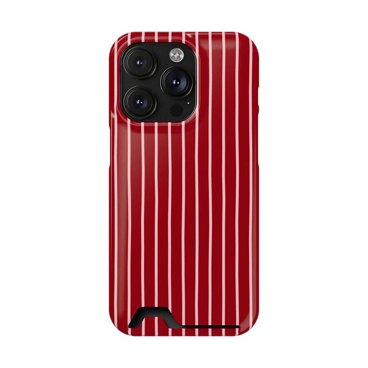 Red Pinstripe phone case with card holder for iPhone 14 Pro, glossy finish
