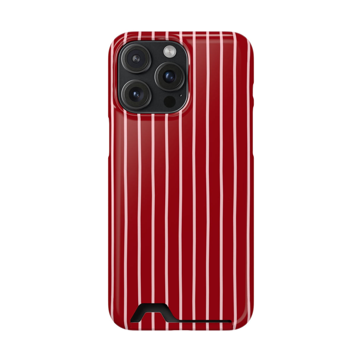 Red Pinstripe phone case with card holder for iPhone 15 Pro Max, glossy finish