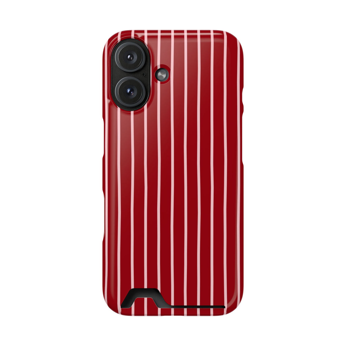 Red Pinstripe phone case with card holder for iPhone 16, glossy finish