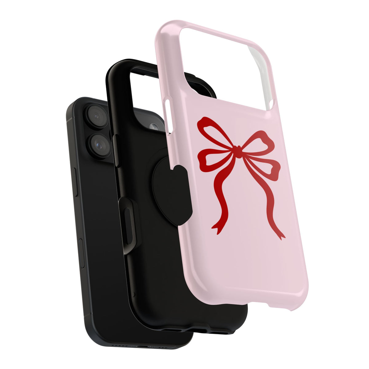 Red Ribbon Bow protective phone case, close-up of the dual-layer construction