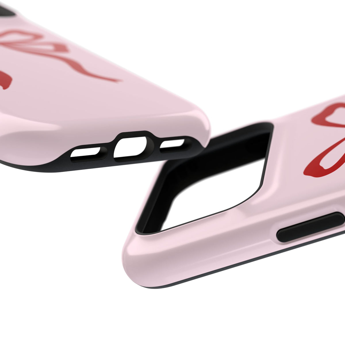 Red Ribbon Bow MagSafe case, close-up at an angle