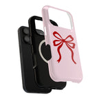Red Ribbon Bow MagSafe case, close-up of the dual-layer construction