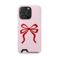 Red Ribbon Bow phone case with card holder for iPhone 16 Pro, glossy finish