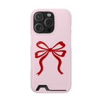Red Ribbon Bow phone case with card holder for iPhone 16 Pro, glossy finish