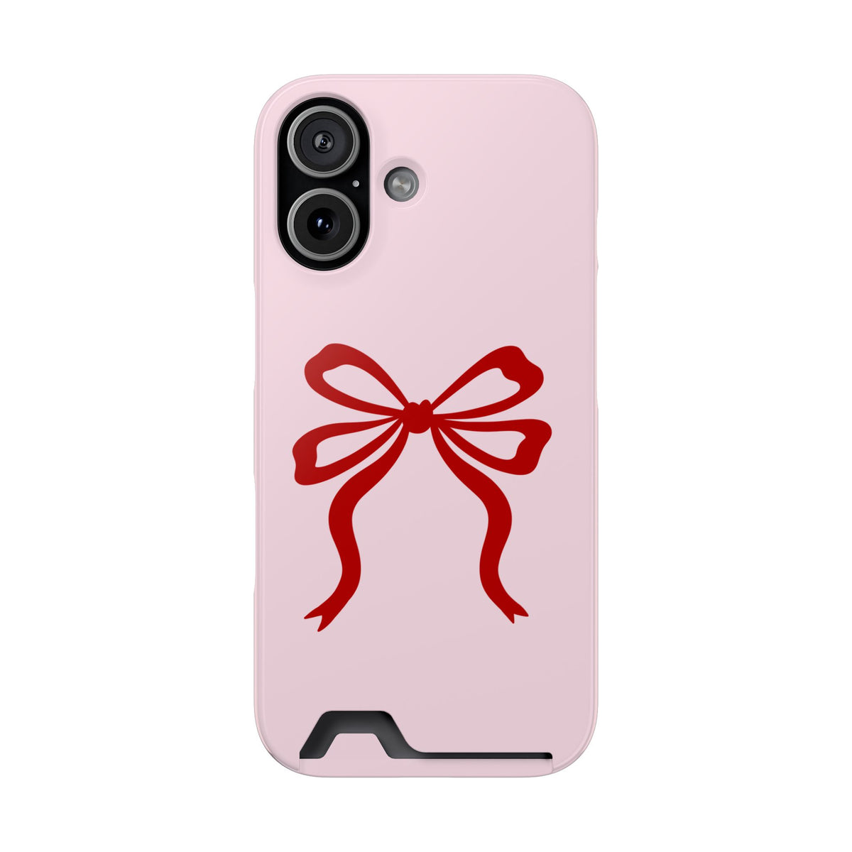 Red Ribbon Bow phone case with card holder for iPhone 17, glossy finish