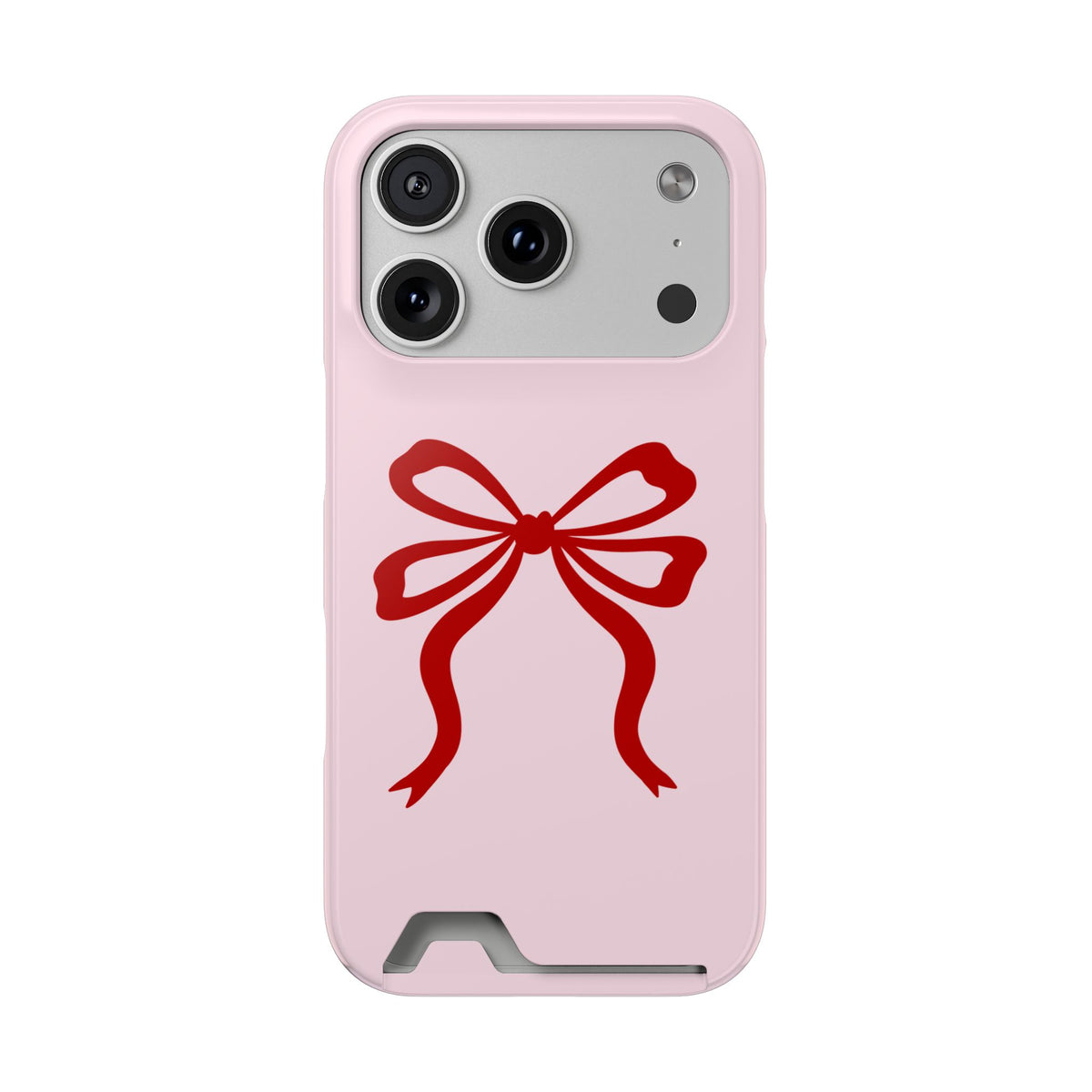 Red Ribbon Bow phone case with card holder for iPhone 17 Pro, glossy finish