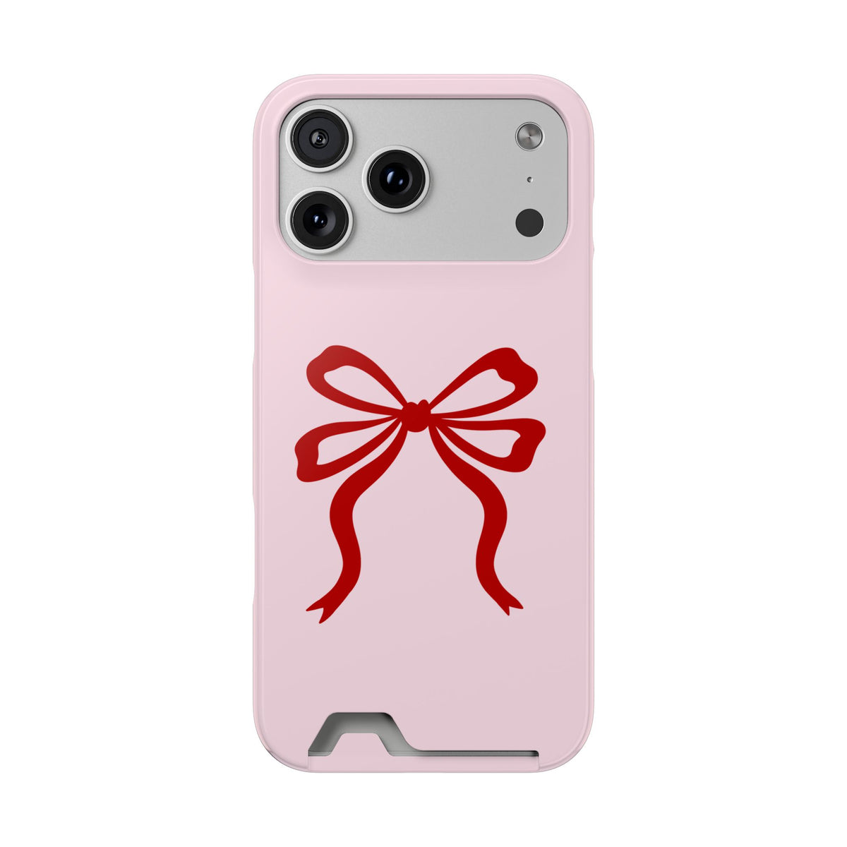 Red Ribbon Bow phone case with card holder for iPhone 17 Pro Max, glossy finish
