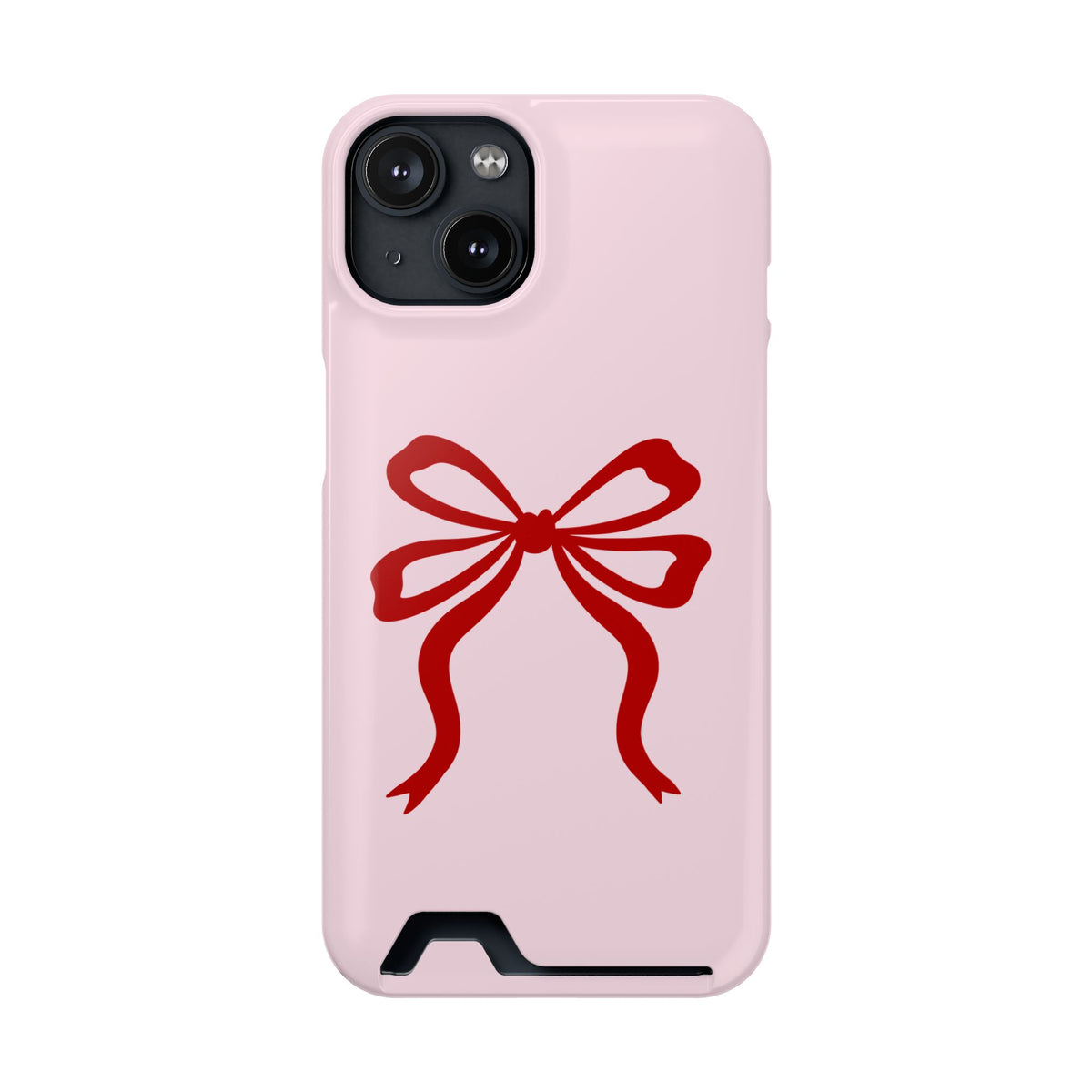 Red Ribbon Bow phone case with card holder for iPhone 14, glossy finish