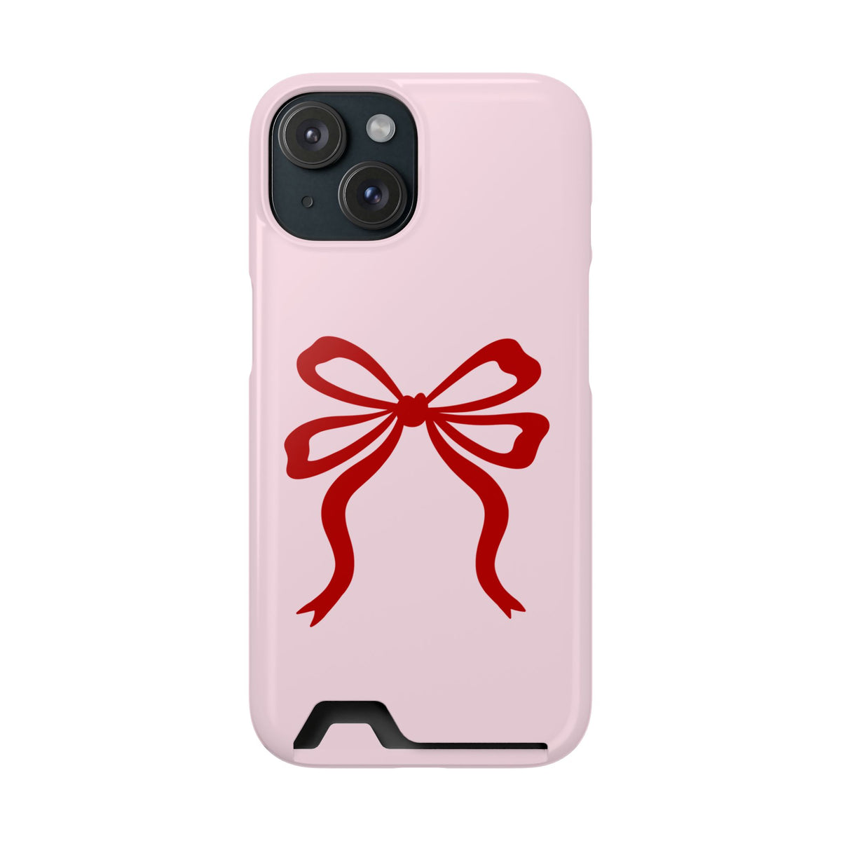 Red Ribbon Bow phone case with card holder for iPhone 15, glossy finish