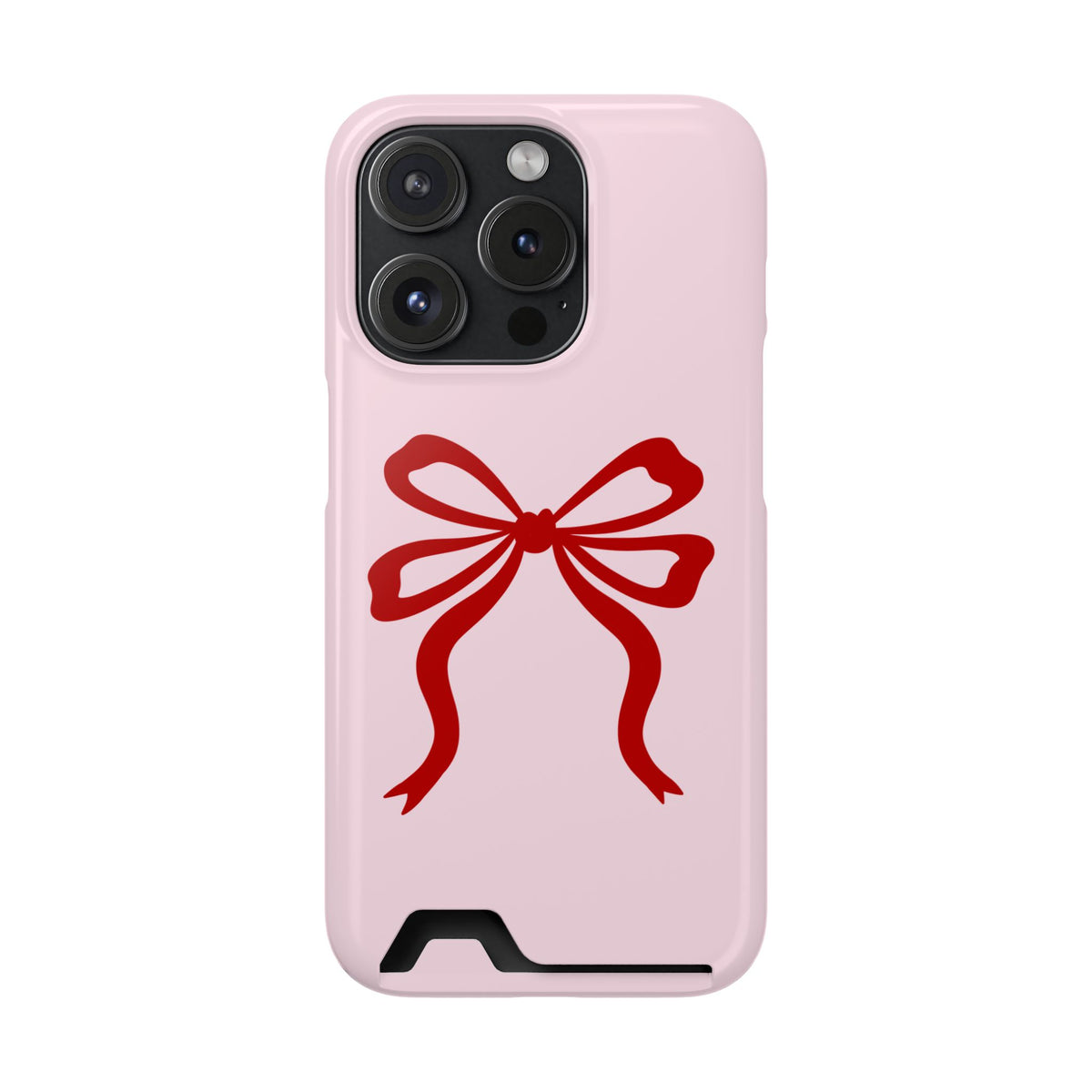 Red Ribbon Bow phone case with card holder for iPhone 15 Pro, glossy finish