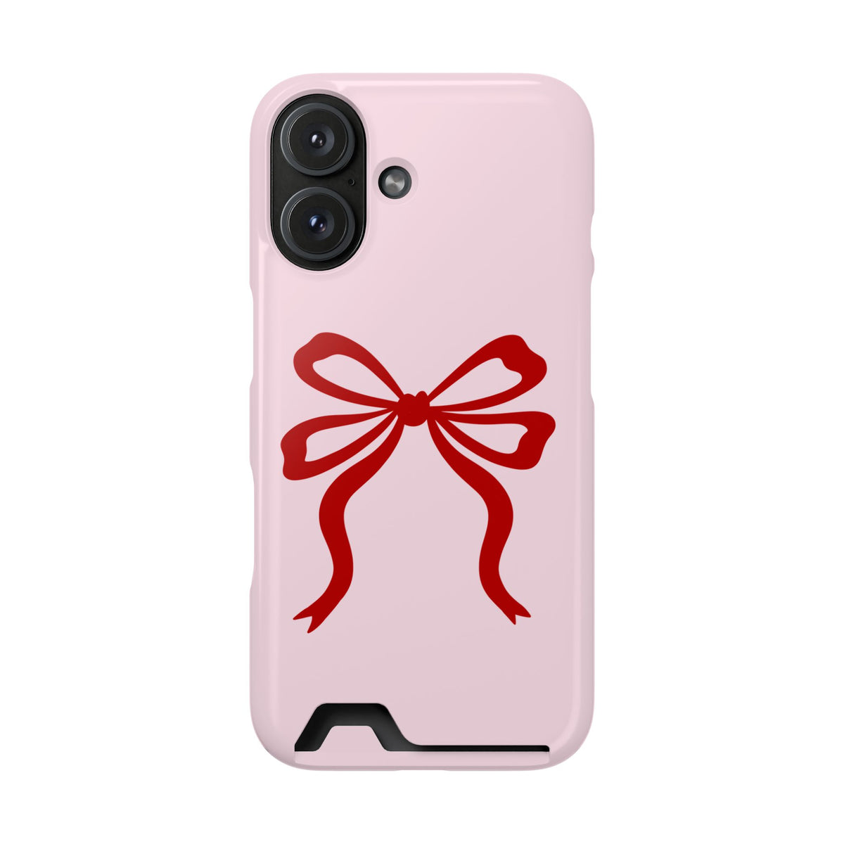 Red Ribbon Bow phone case with card holder for iPhone 16, glossy finish