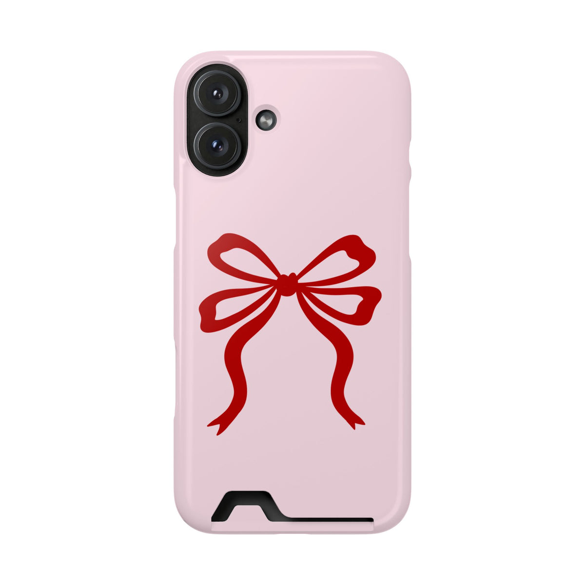 Red Ribbon Bow phone case with card holder for iPhone 16 Plus, glossy finish