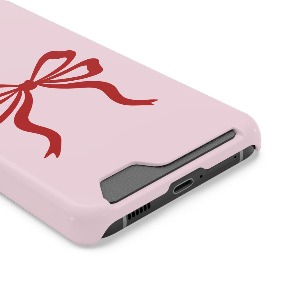 Red Ribbon Bow phone case with card holder, close-up of the card slot