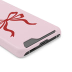 Red Ribbon Bow phone case with card holder, close-up of the card slot