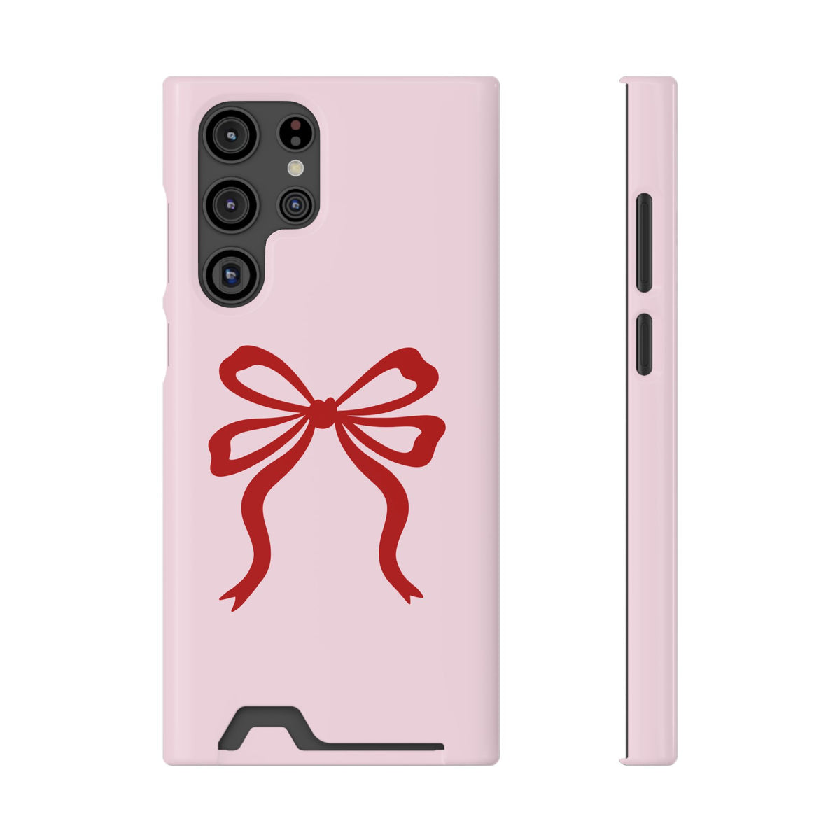 Red Ribbon Bow phone case with card holder for Samsung Galaxy S22 Ultra, glossy finish