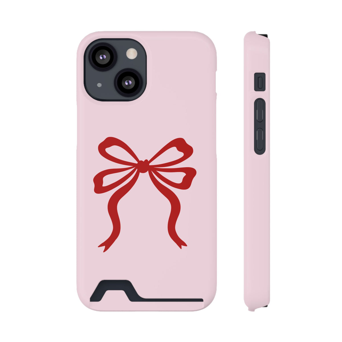 Red Ribbon Bow phone case with card holder for iPhone 13 Mini, glossy finish