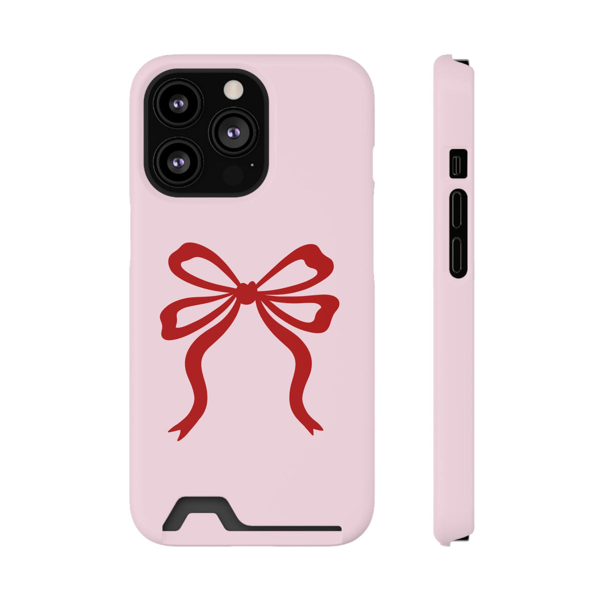 Red Ribbon Bow phone case with card holder for iPhone 13 Pro, glossy finish