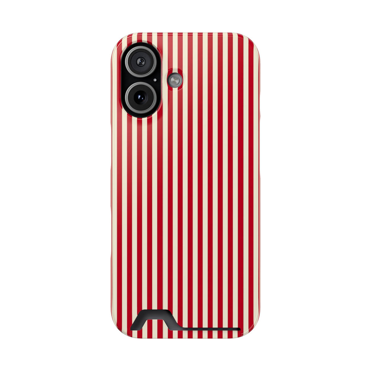 Red Stripe phone case with card holder for iPhone 17, glossy finish