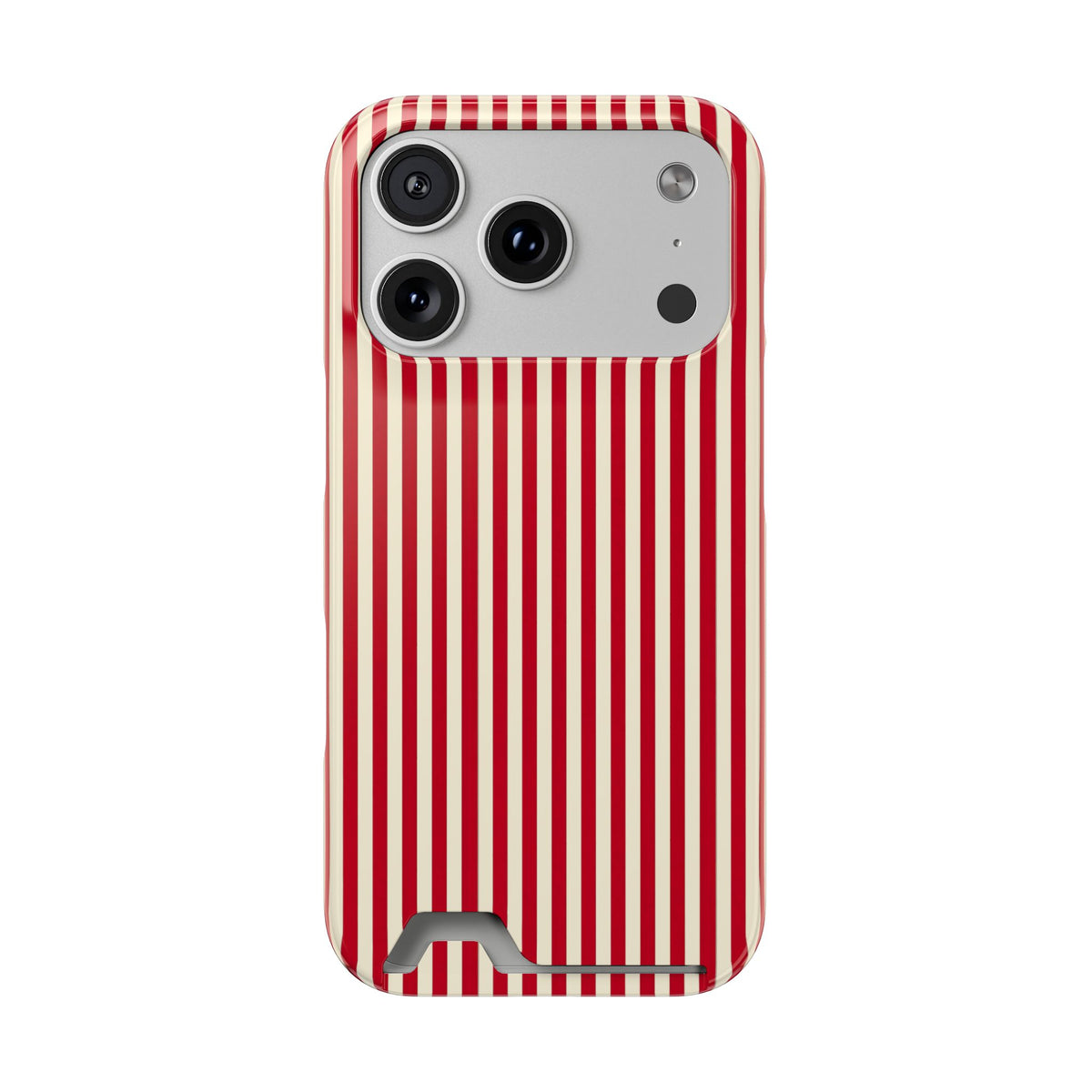 Red Stripe phone case with card holder for iPhone 17 Pro, glossy finish
