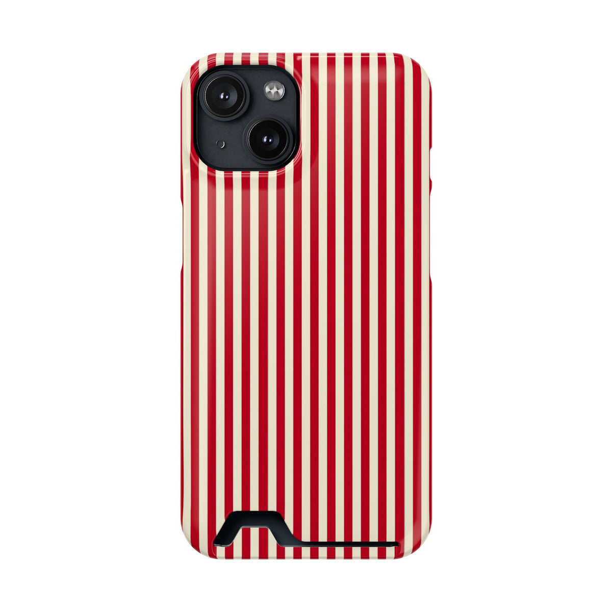 Red Stripe phone case with card holder for iPhone 14, glossy finish