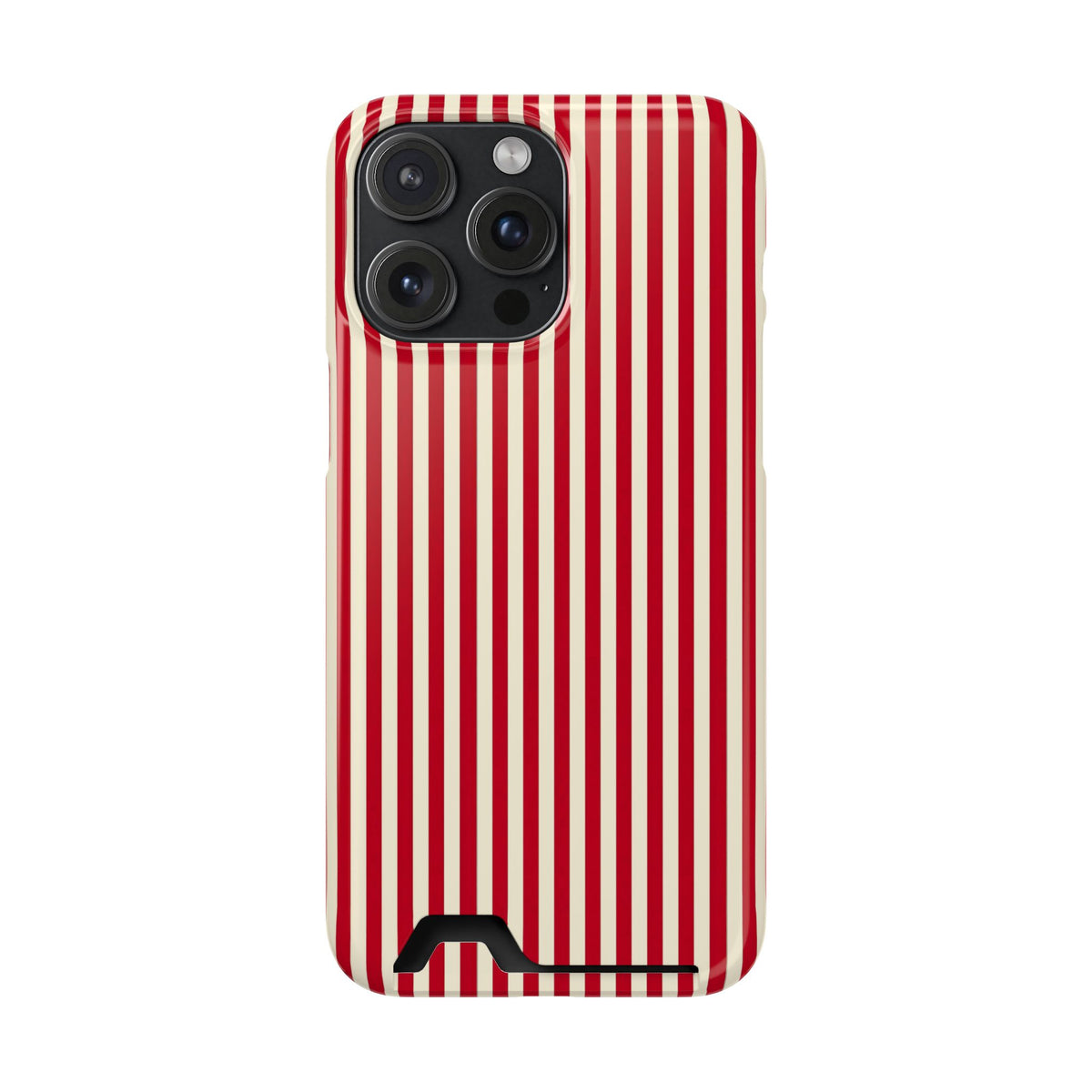 Red Stripe phone case with card holder for iPhone 15 Pro Max, glossy finish
