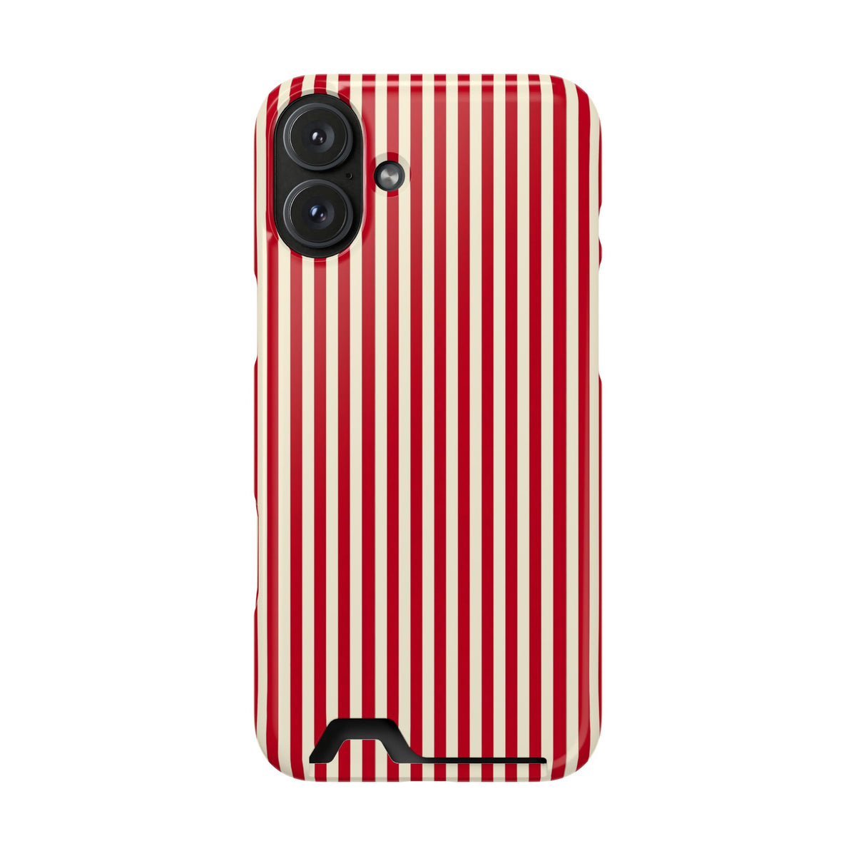 Red Stripe phone case with card holder for iPhone 16 Plus, glossy finish