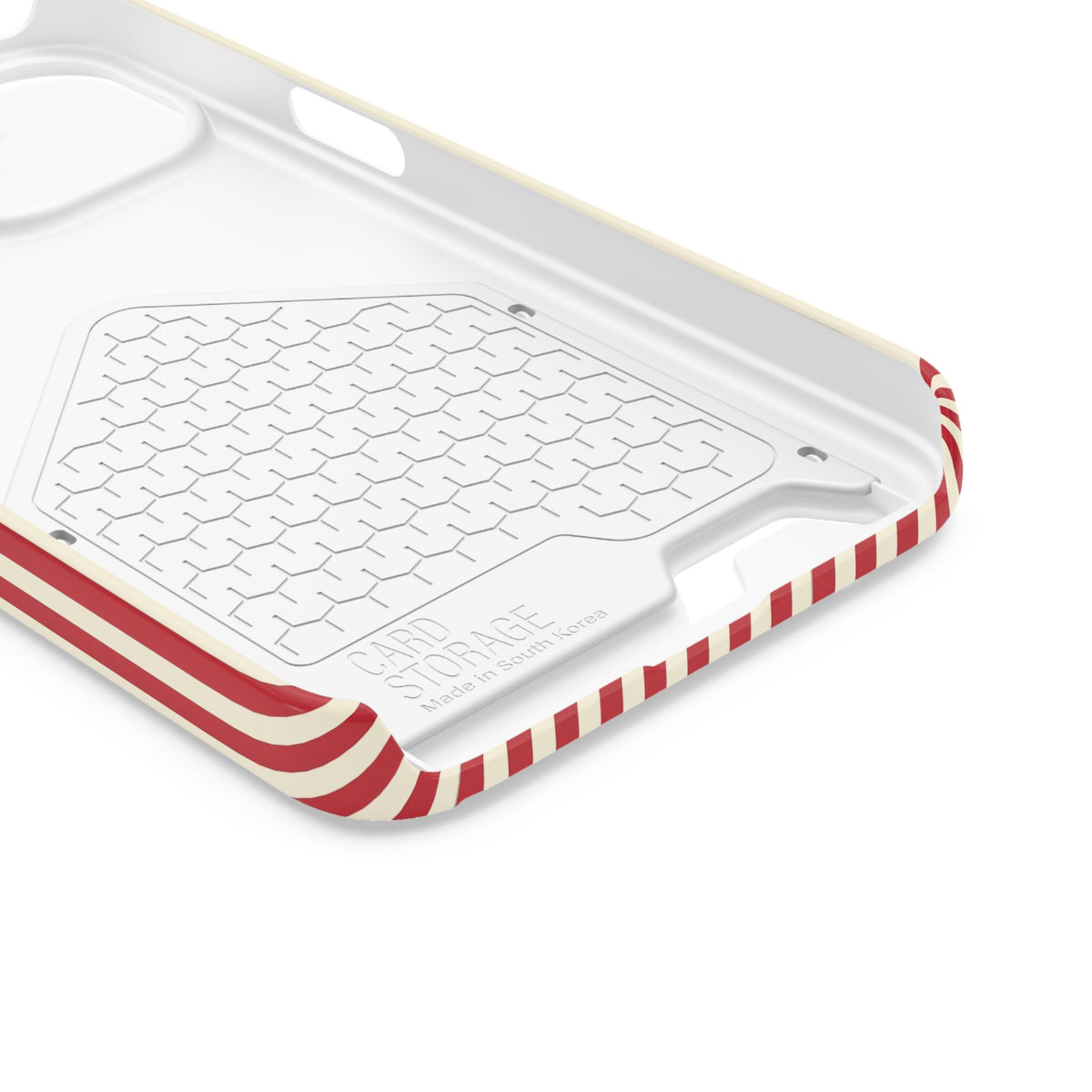 Red Stripe phone case with card holder for iPhone 13, glossy finish