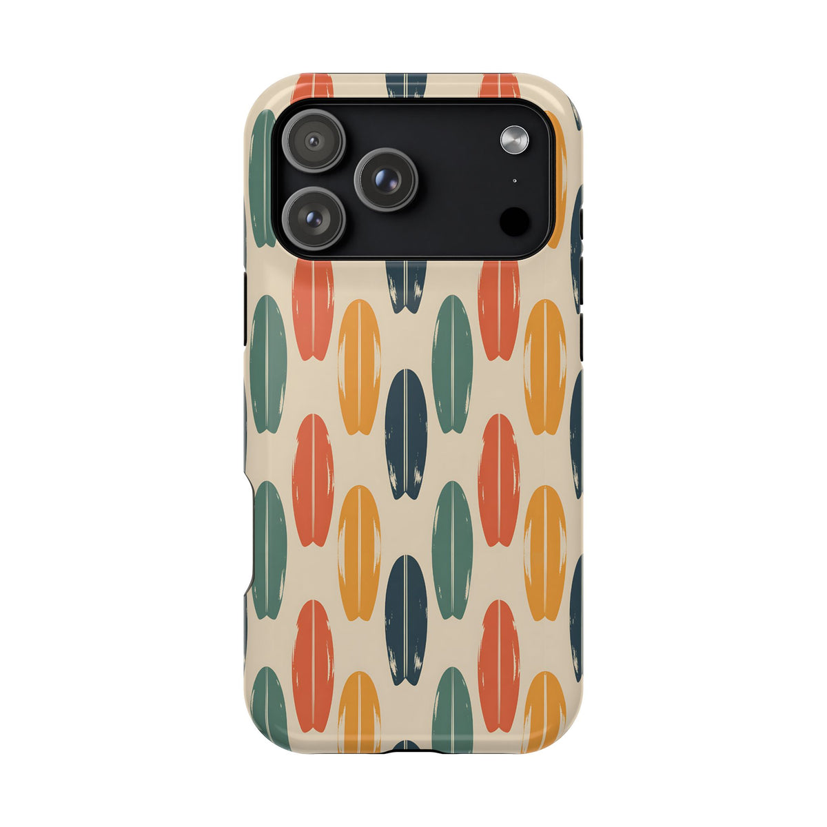 Retro Surfboard protective phone case for iPhone 17 Pro Max, glossy finish