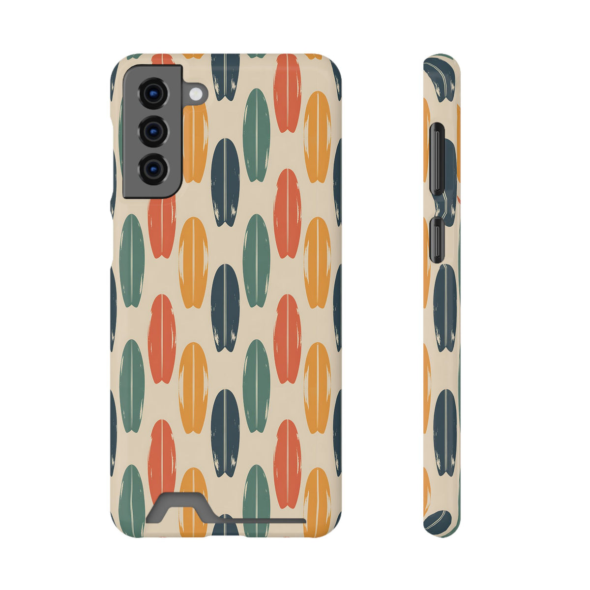 Retro Surfboard phone case with card holder for Samsung Galaxy S21 Plus, glossy finish