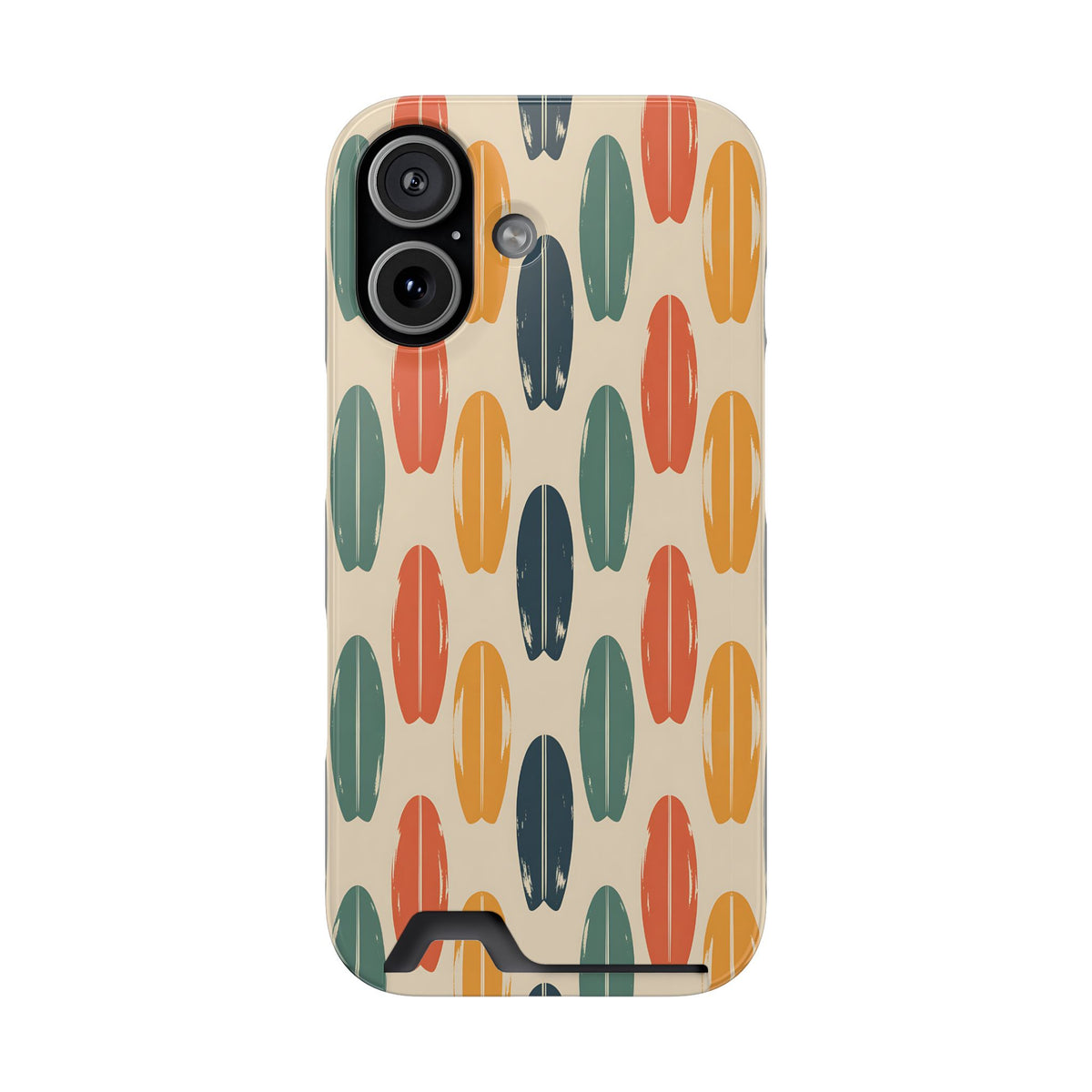 Retro Surfboard phone case with card holder for iPhone 17, glossy finish