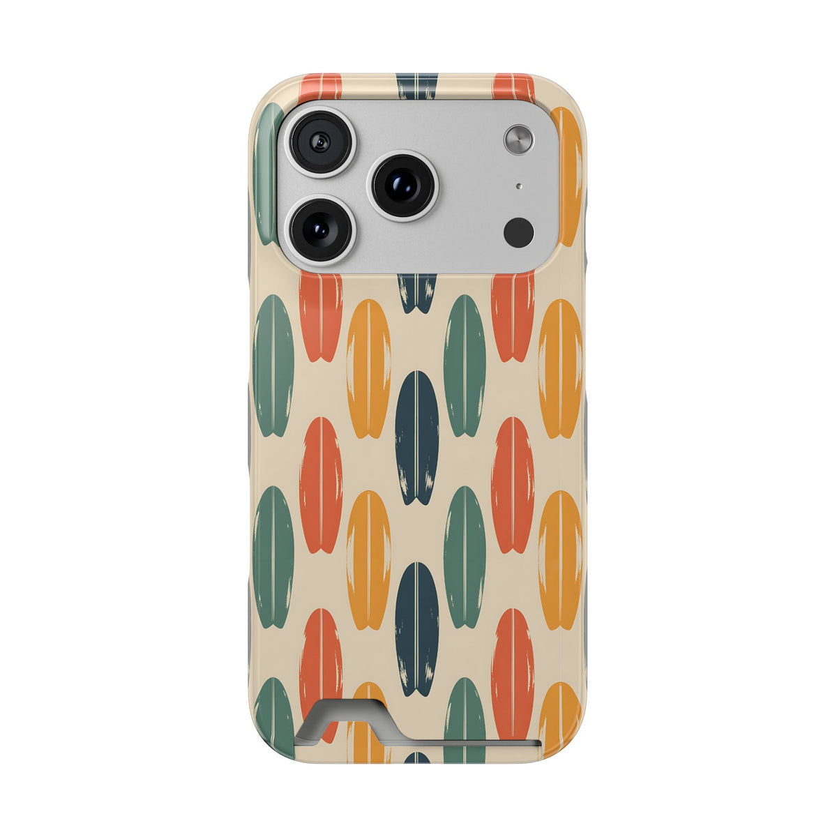Retro Surfboard phone case with card holder for iPhone 17 Pro, glossy finish