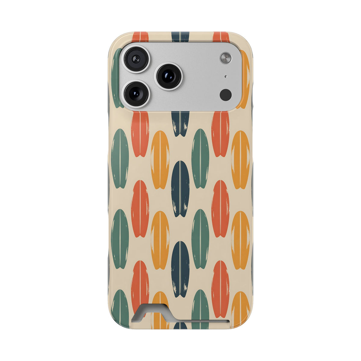 Retro Surfboard phone case with card holder for iPhone 17 Pro Max, glossy finish