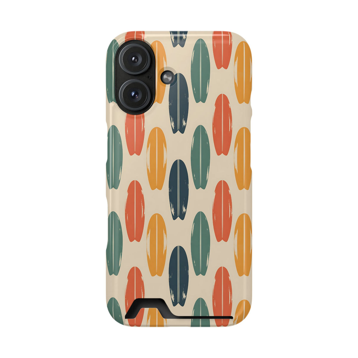 Retro Surfboard phone case with card holder for iPhone 16, glossy finish