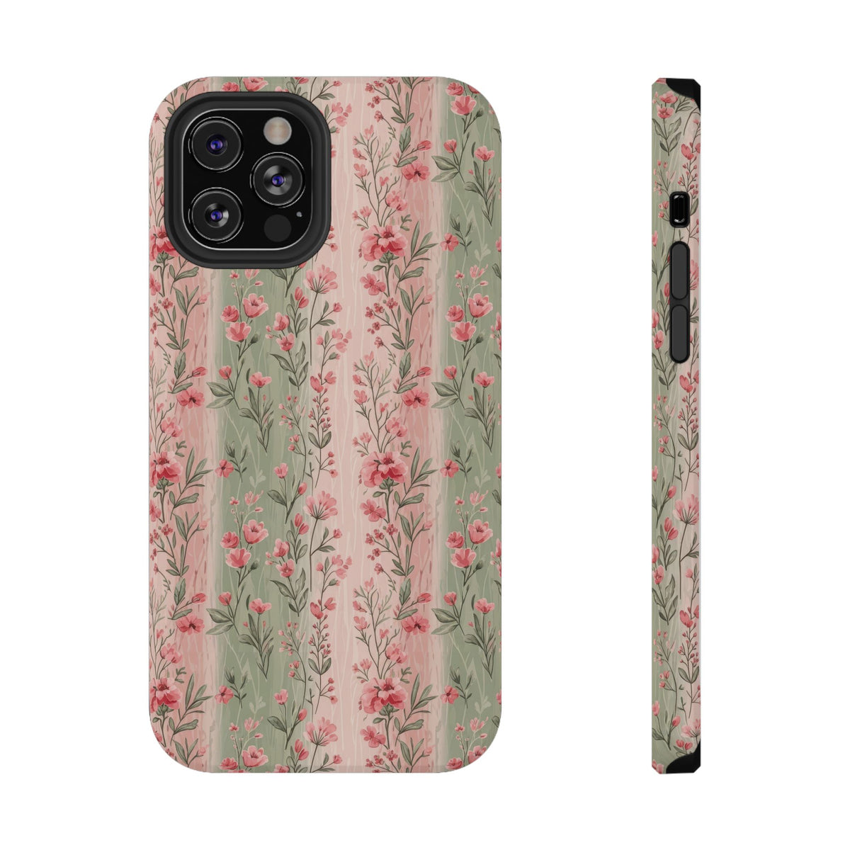 Rose Garden Stripe protective phone case for iPhone 12 Pro, glossy finish