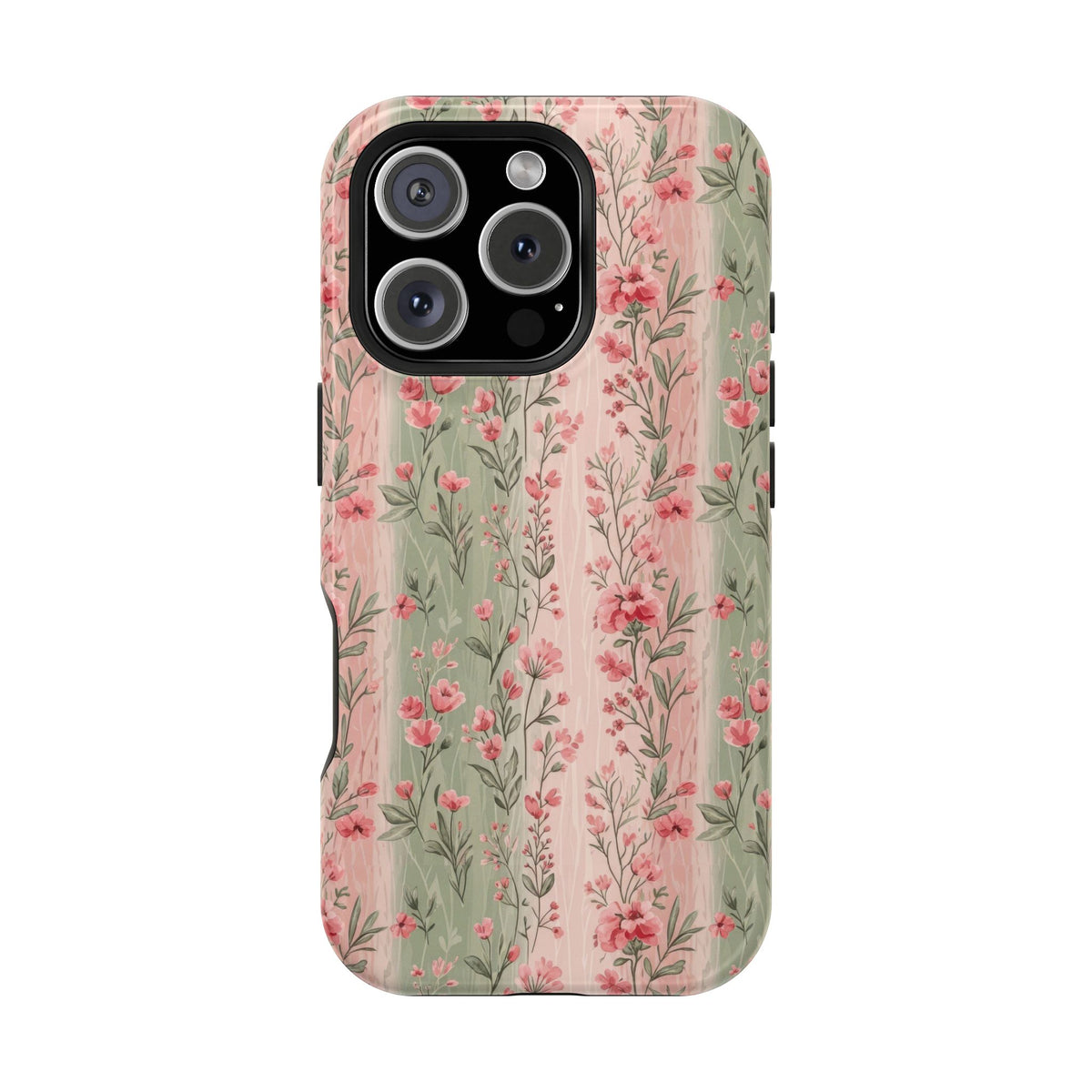 Rose Garden Stripe protective phone case for iPhone 16 Pro, glossy finish