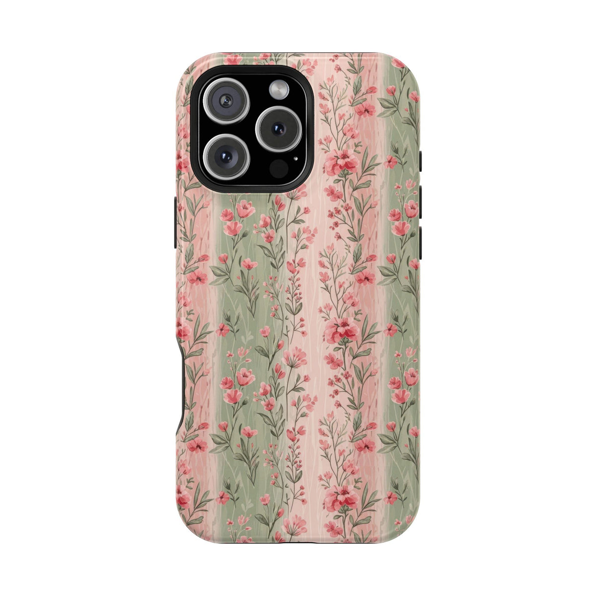 Rose Garden Stripe protective phone case for iPhone 16 Pro Max, glossy finish