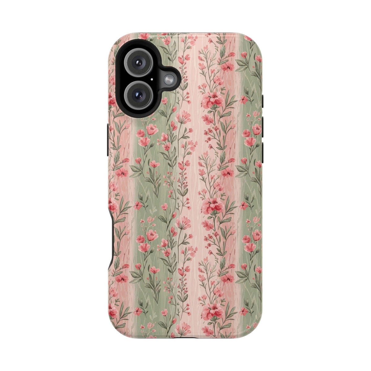 Rose Garden Stripe protective phone case for iPhone 16 Plus, glossy finish