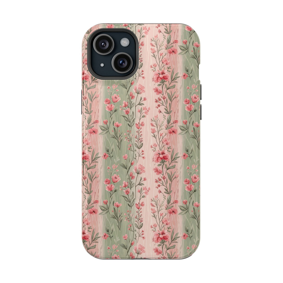 Rose Garden Stripe MagSafe case for iPhone 15 Plus, glossy finish