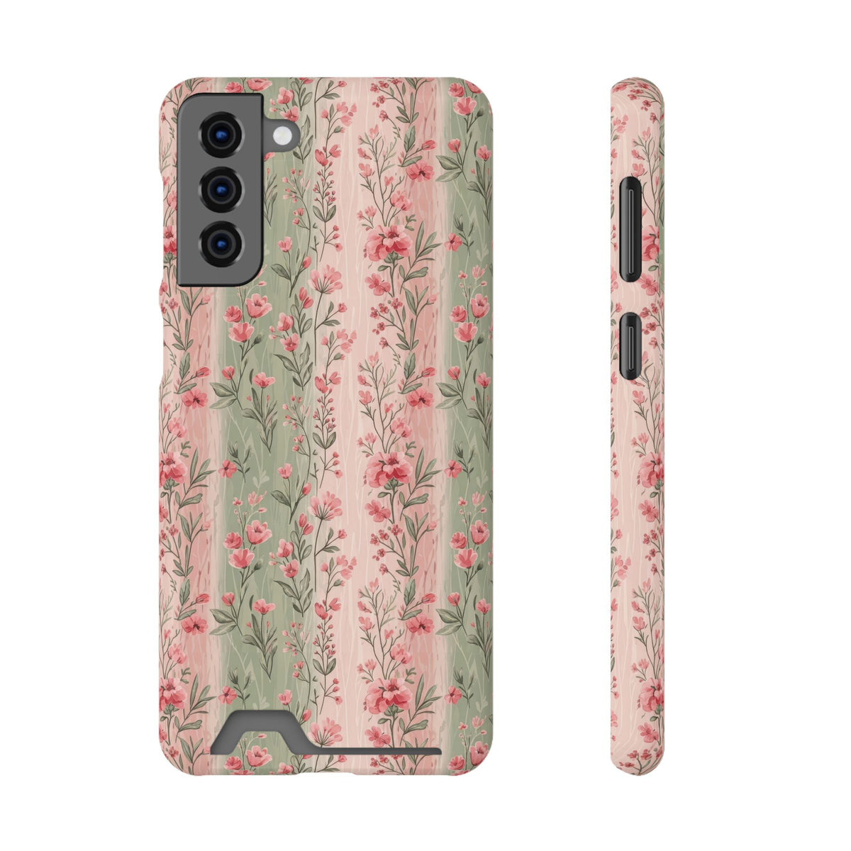 Rose Garden Stripe phone case with card holder for Samsung Galaxy S21 Plus, glossy finish