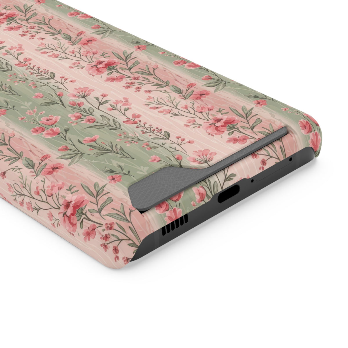 Rose Garden Stripe phone case with card holder for Samsung Galaxy S21 Ultra, glossy finish