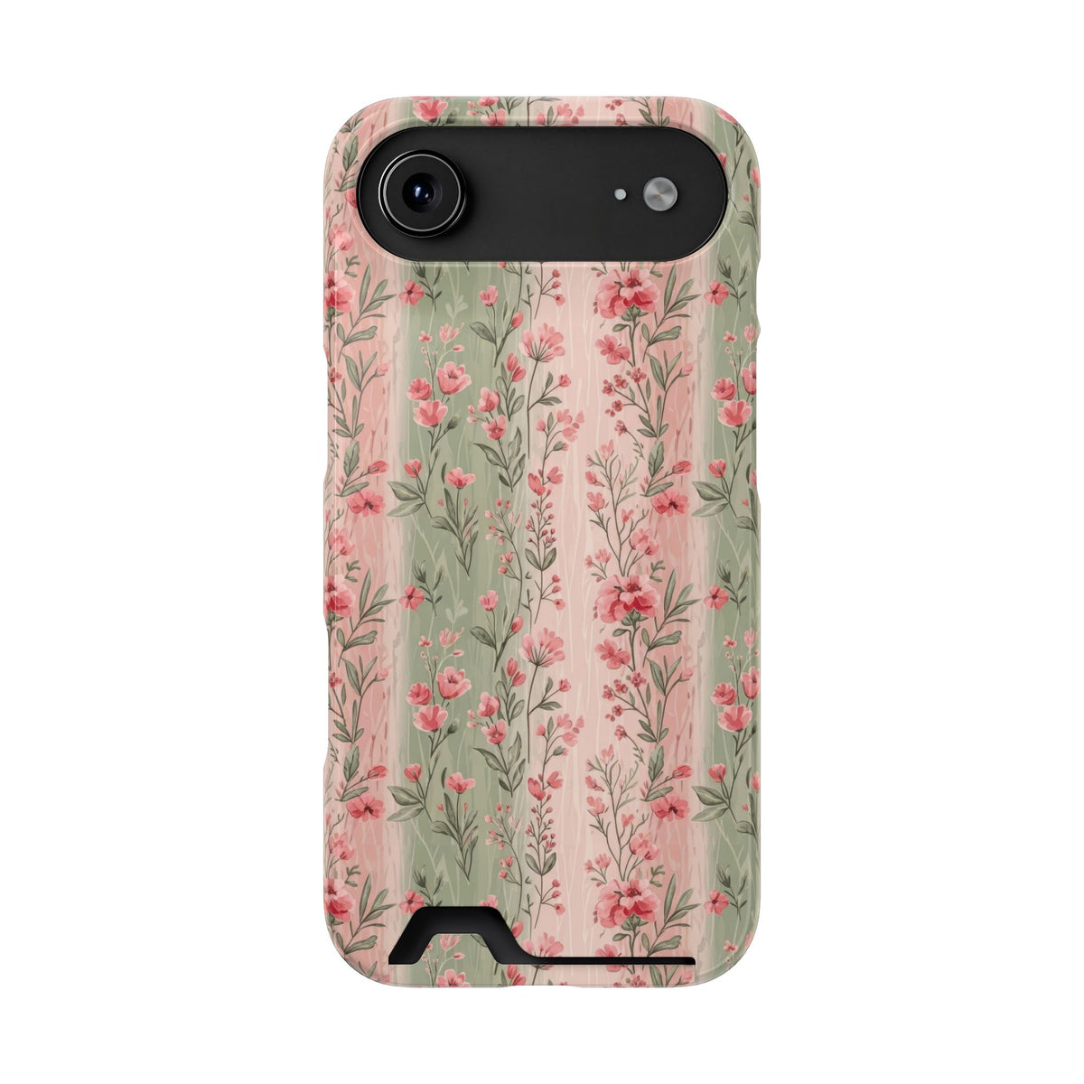Rose Garden Stripe phone case with card holder for iPhone 17 Air, glossy finish