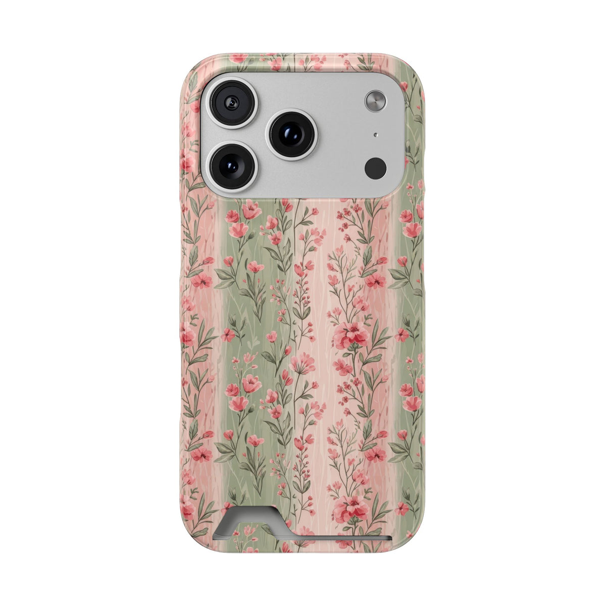 Rose Garden Stripe phone case with card holder for iPhone 17 Pro, glossy finish