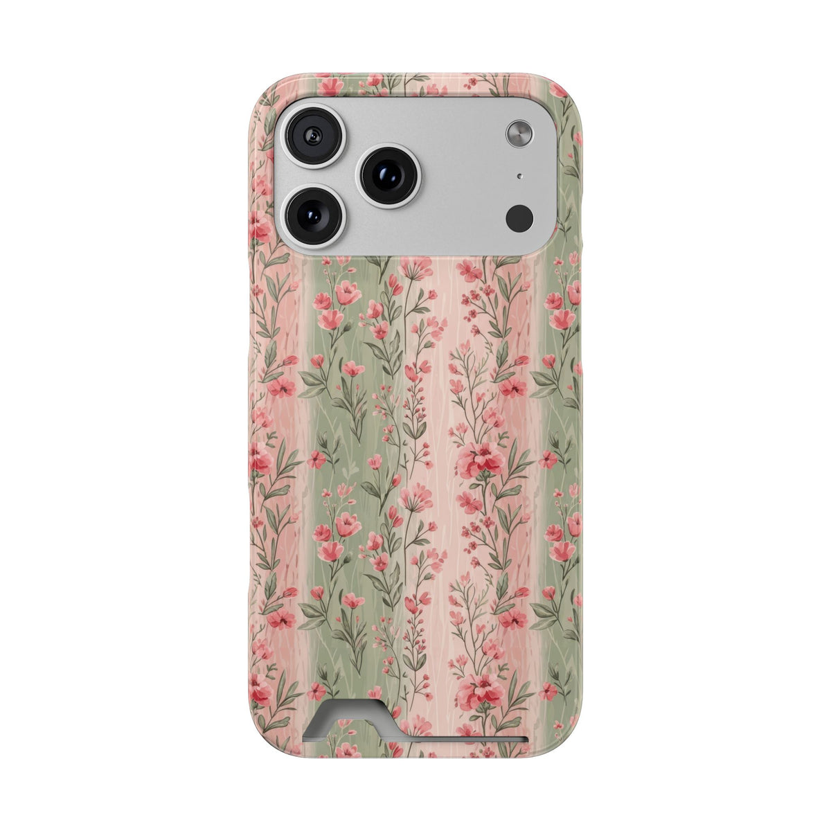 Rose Garden Stripe phone case with card holder for iPhone 17 Pro Max, glossy finish