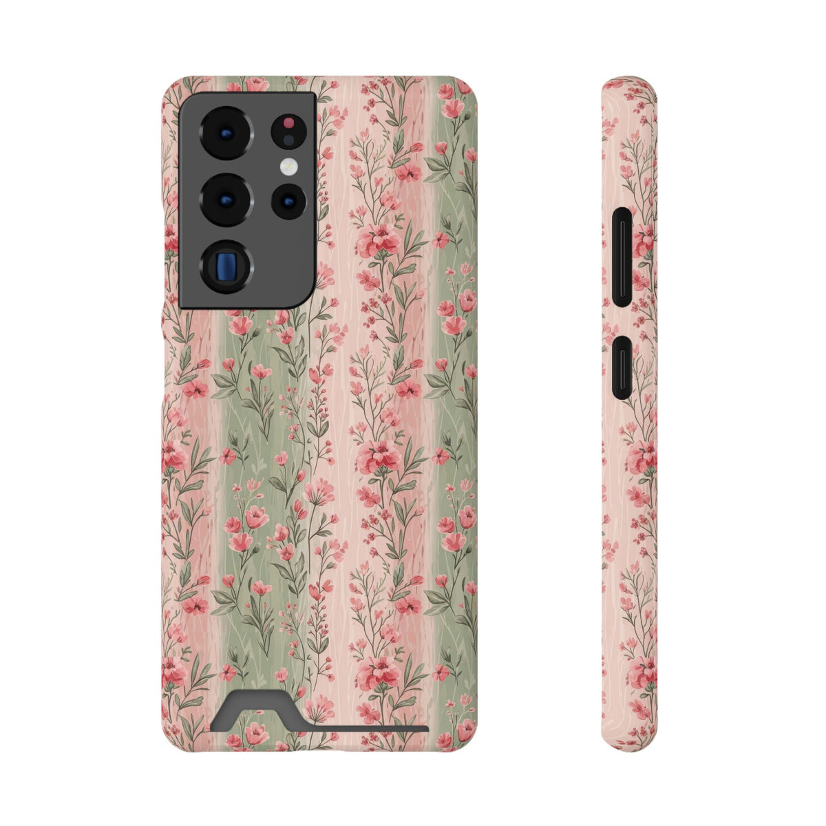 Rose Garden Stripe phone case with card holder for Samsung Galaxy S22 Plus, glossy finish
