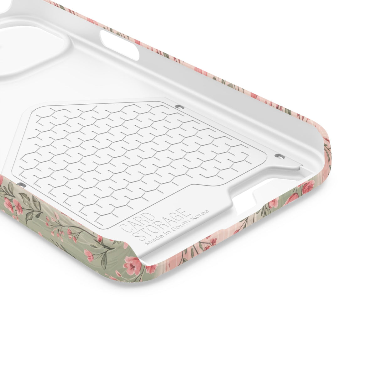Rose Garden Stripe phone case with card holder for iPhone 13, glossy finish