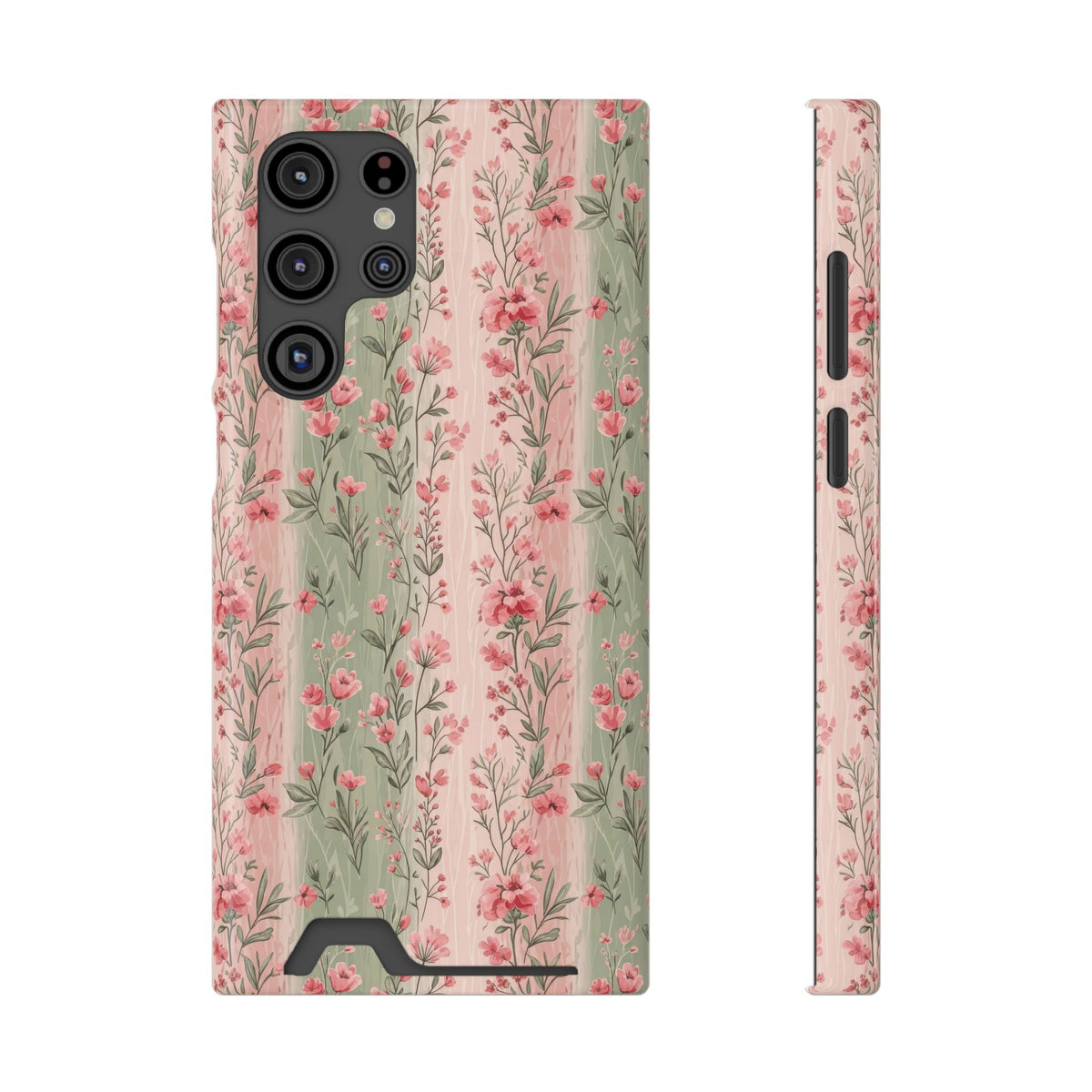 Rose Garden Stripe phone case with card holder for Samsung Galaxy S22 Ultra, glossy finish