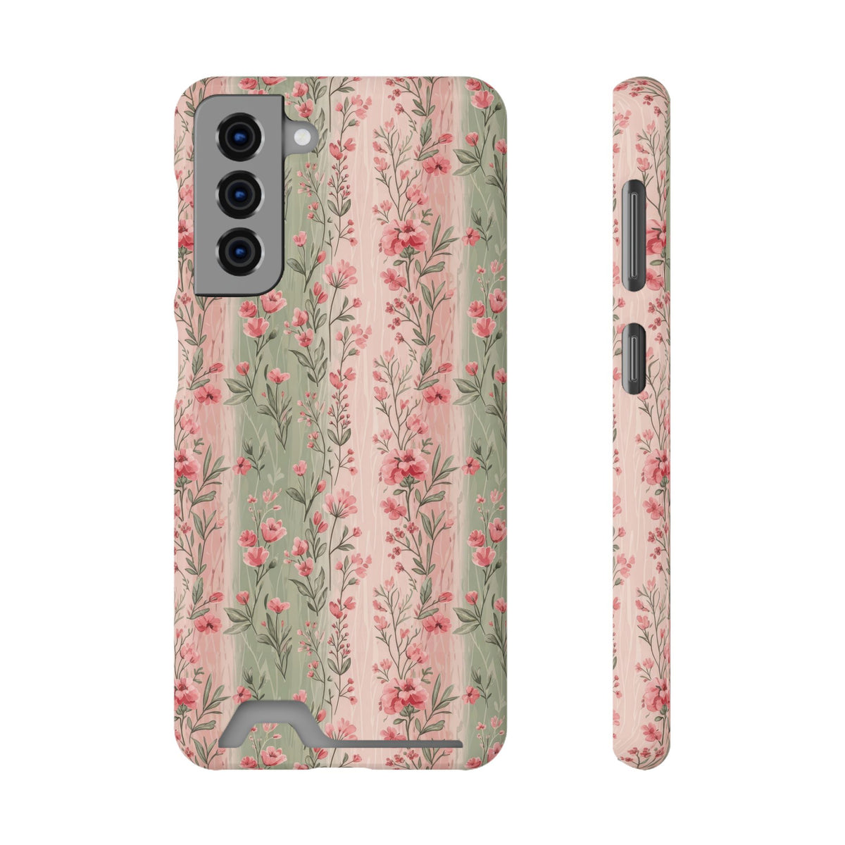 Rose Garden Stripe phone case with card holder for Samsung Galaxy S21, glossy finish