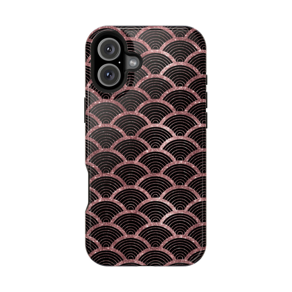 Rose Gold Scale protective phone case for iPhone 16 Plus, glossy finish