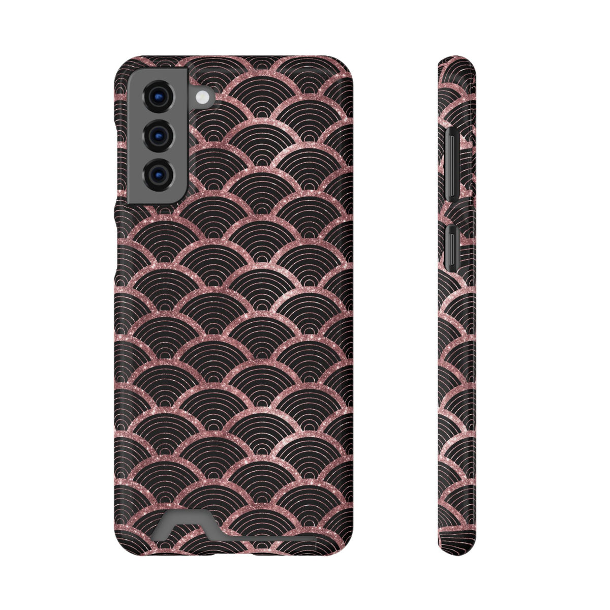 Rose Gold Scale phone case with card holder for Samsung Galaxy S21 Plus, glossy finish